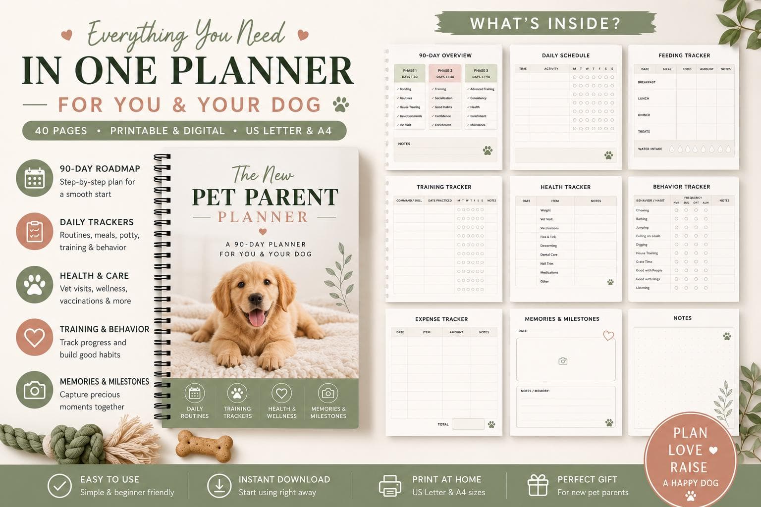 New Pet Parent Planner Printable | Puppy Checklist, Vet Tracker, Training Log, Vaccination Record | Dog Owner Digital Download PDF - image 3