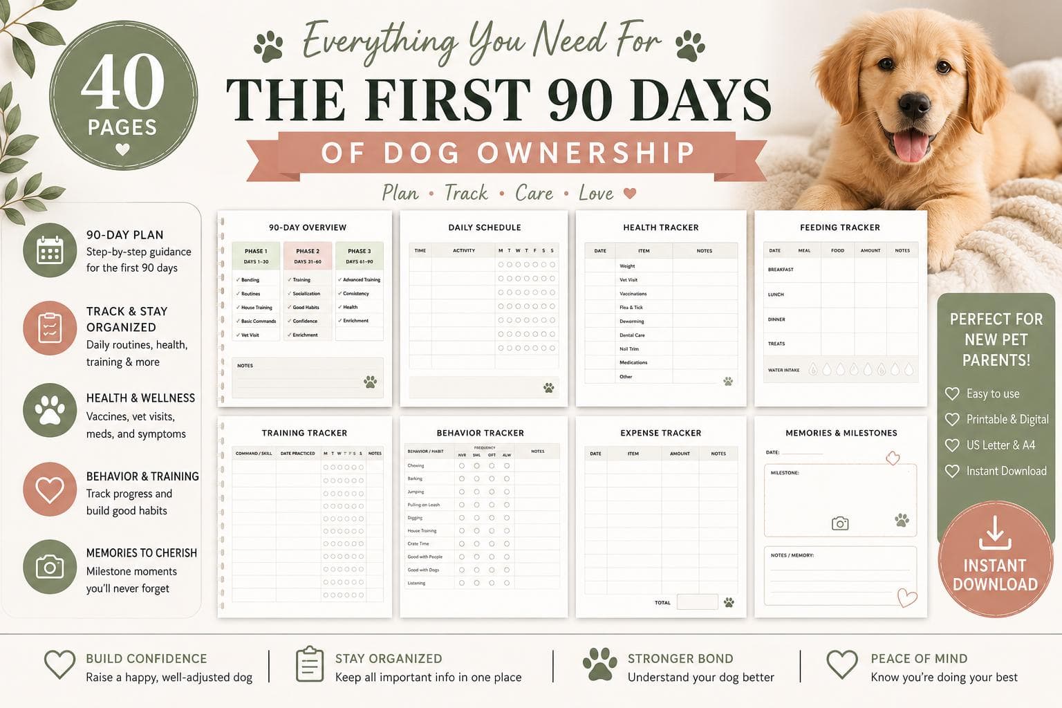 New Pet Parent Planner Printable | Puppy Checklist, Vet Tracker, Training Log, Vaccination Record | Dog Owner Digital Download PDF - image 4