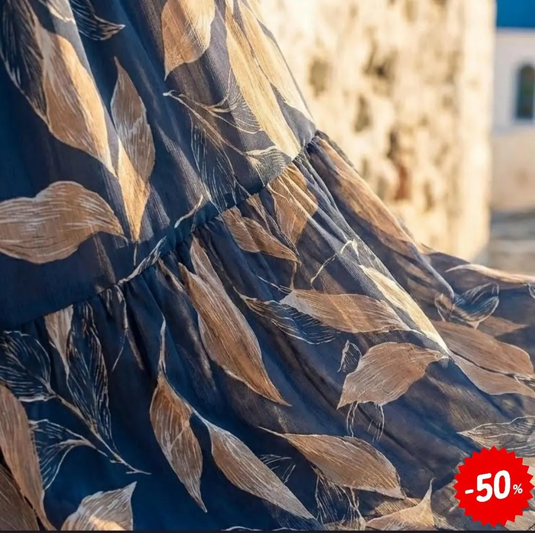 Leaf Print Maxi Dress | V-Neck Tiered Boho Chiffon Summer Dress - image 5
