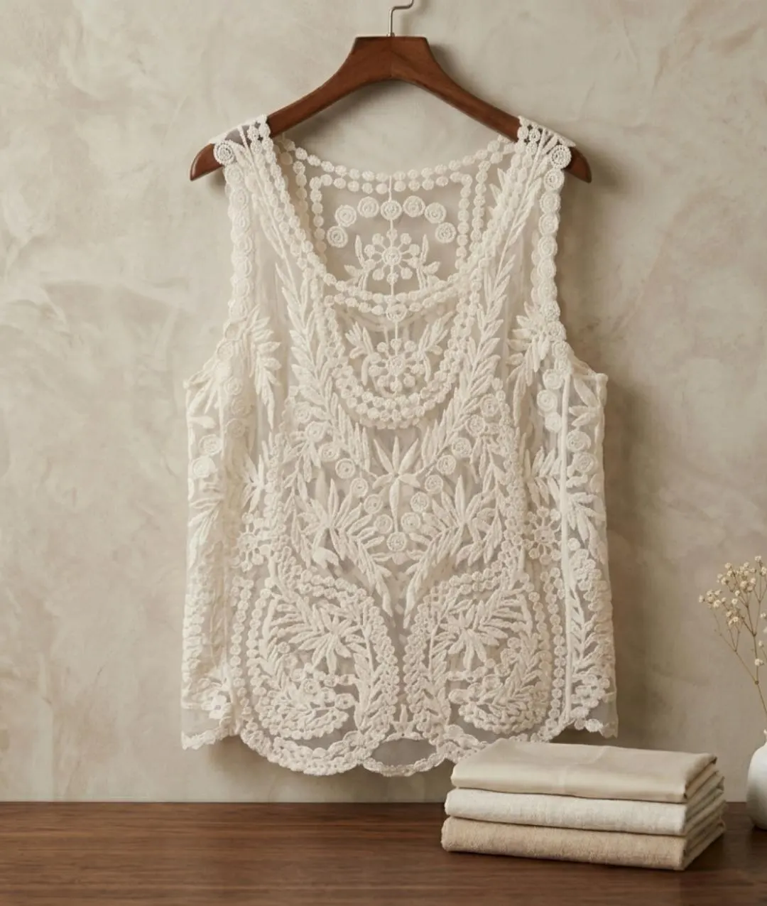 Crochet Lace Tank Top, Floral Embroidered Sheer Blouse, Boho Summer Style - image 5