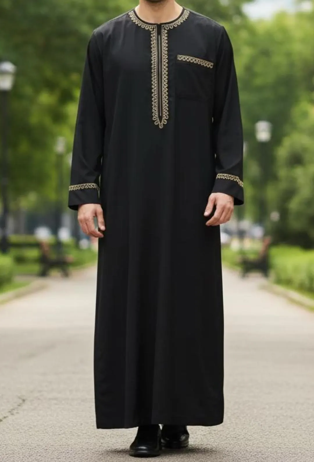 Men's Embroidered Thobe | Islamic Kaftan Jalabiya, Zip Collar Jubba, Ramadan Wear - image 3