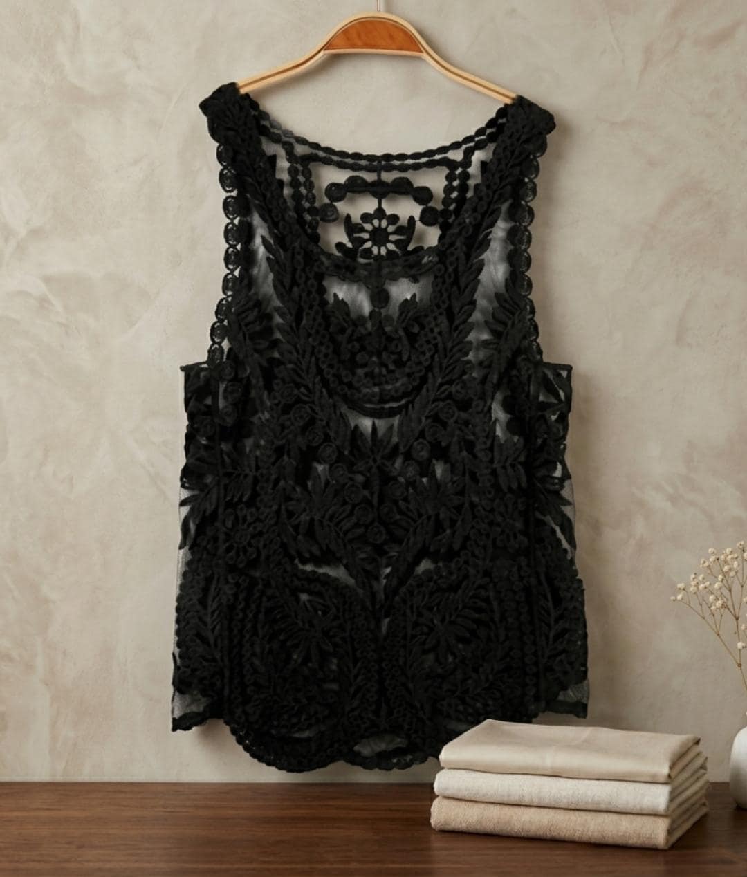 Crochet Lace Tank Top, Floral Embroidered Sheer Blouse, Boho Summer Style - image 4