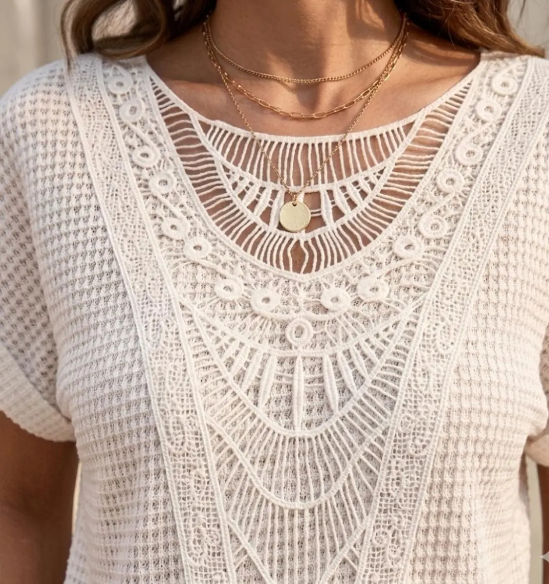 Handmade Crochet Lace Top: White Boho Knit Shirt, Floral Embroidery Summer Blouse - image 3