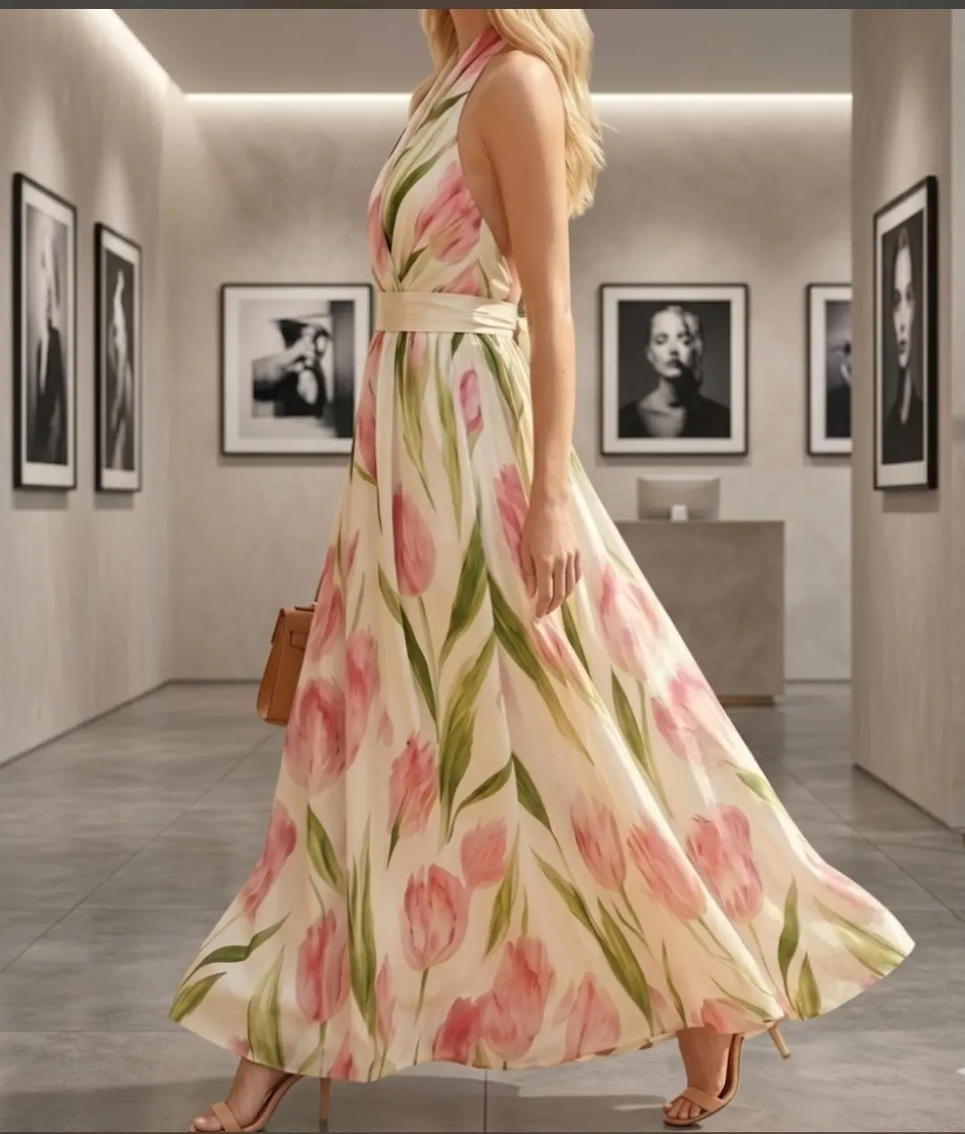 Tulip Floral Halter Maxi Dress – Boho Smocked Back Summer Wrap Dress - image 3