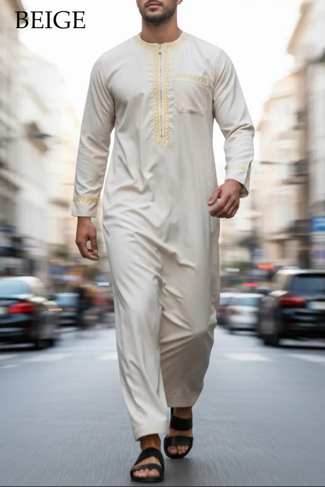 Men's Embroidered Thobe | Islamic Kaftan Jalabiya, Zip Collar Jubba, Ramadan Wear - image 5