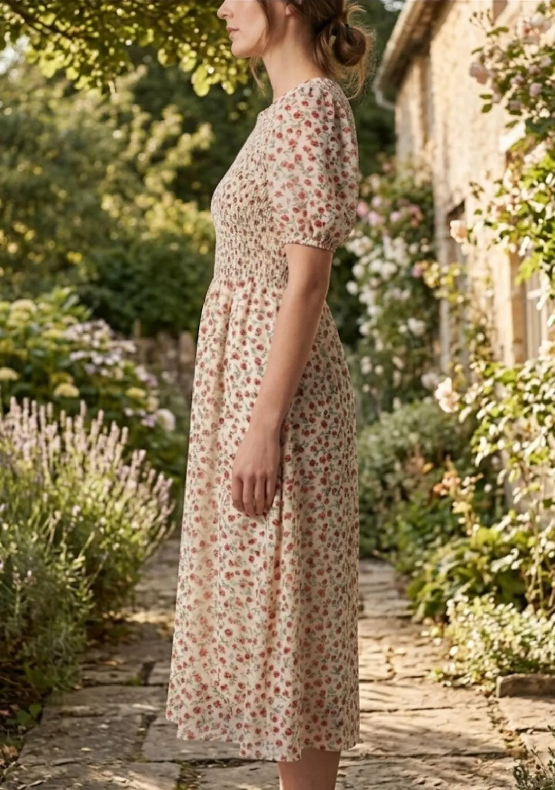 Floral Chiffon Midi Dress | Square Neck A-Line, Elastic Waist - image 4