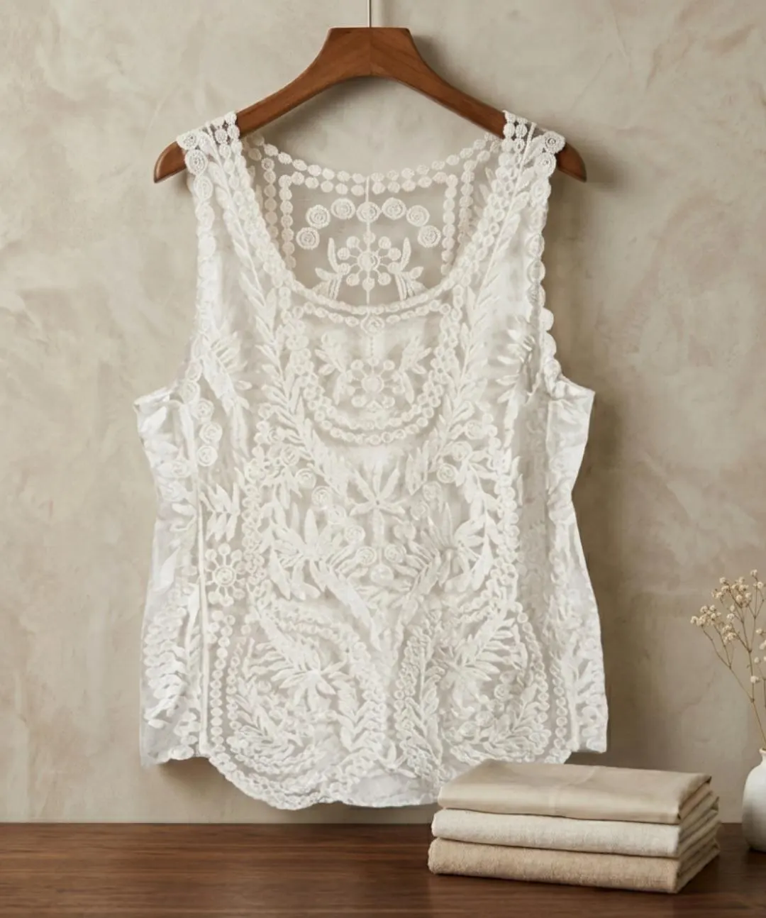 Crochet Lace Tank Top, Floral Embroidered Sheer Blouse, Boho Summer Style - image 3