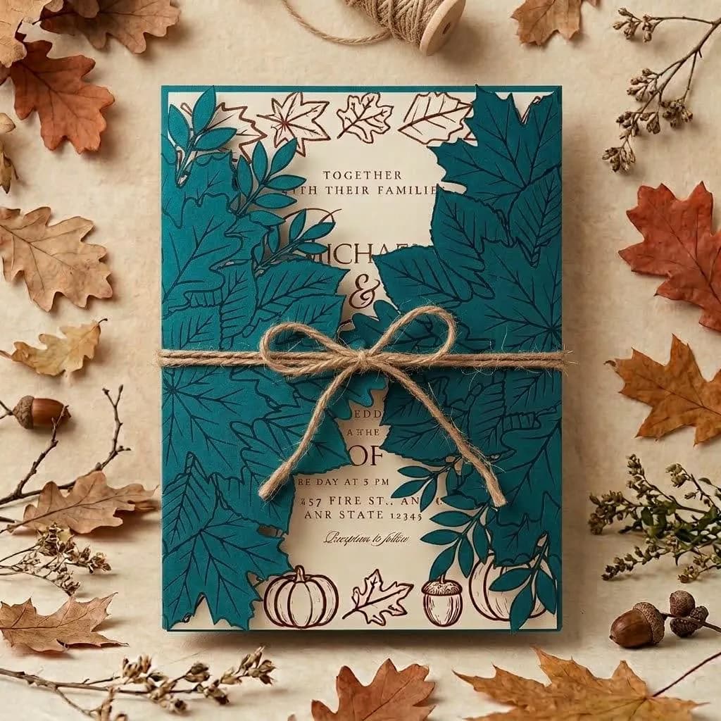 Autumn Leaf Gatefold Wedding Invitation Jacket SVG Bundle | 5 Pieces Template Set, Cricut Print Then Cut DIY Invitation Suite, 3 Sizes - image 5