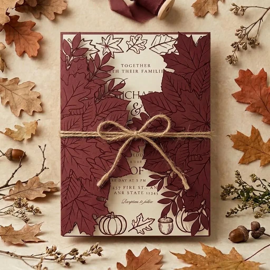 Autumn Leaf Gatefold Wedding Invitation Jacket SVG Bundle | 5 Pieces Template Set, Cricut Print Then Cut DIY Invitation Suite, 3 Sizes - image 4