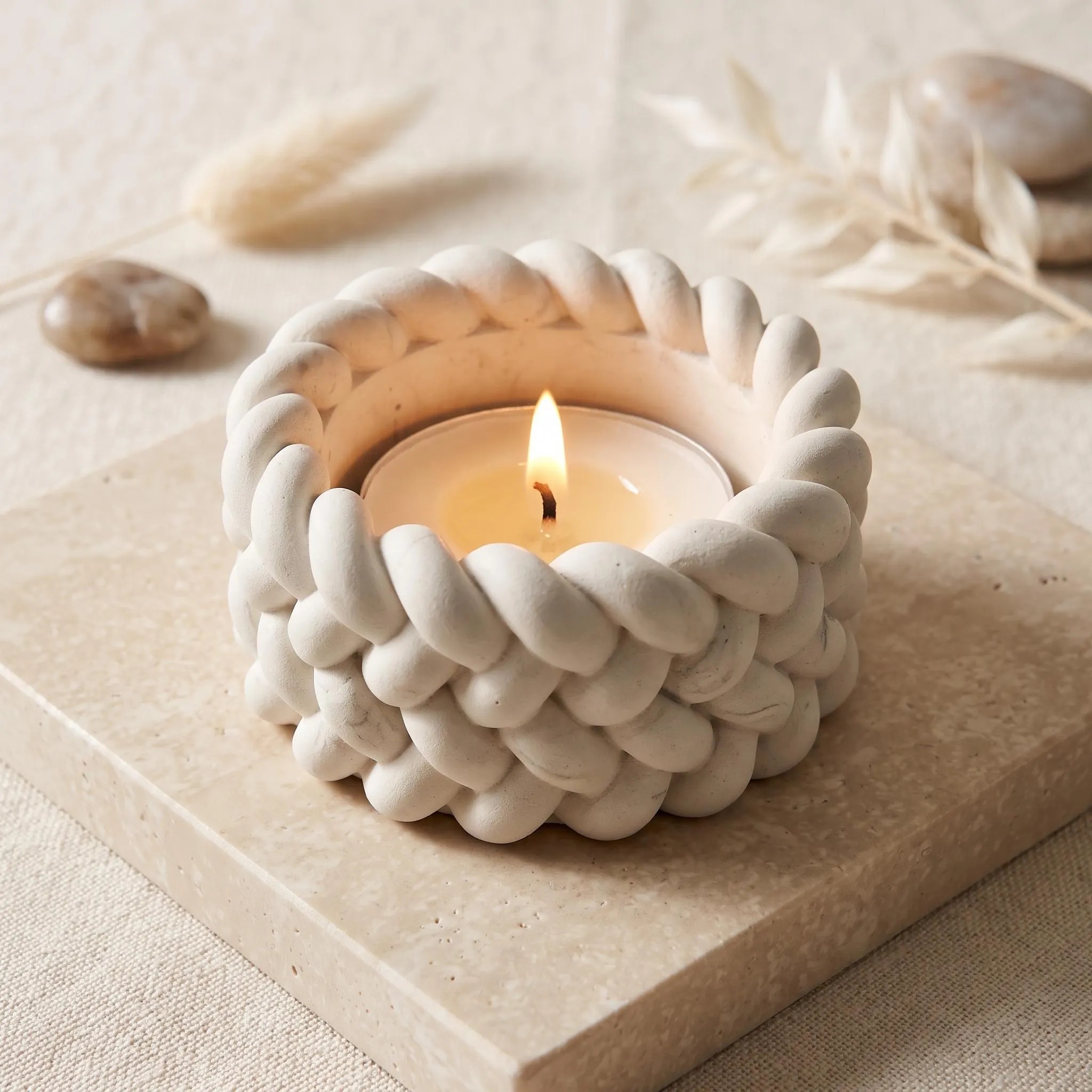 Personalised Jesmonite Knit Candle Holder, Modern Round Tea Light, Wedding Favour (Custom Name) - image 3