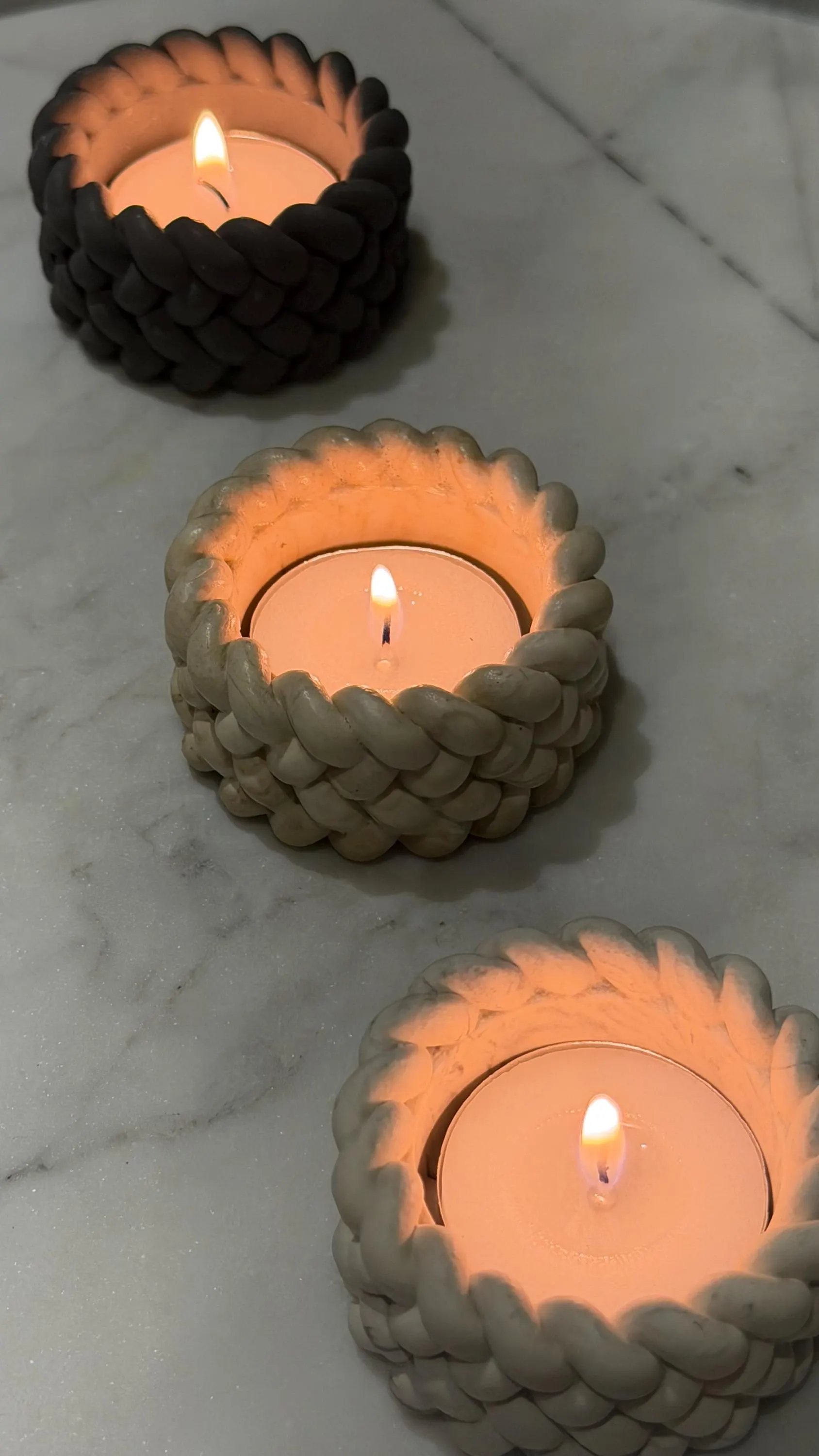 Personalised Jesmonite Knit Candle Holder, Modern Round Tea Light, Wedding Favour (Custom Name) - image 5