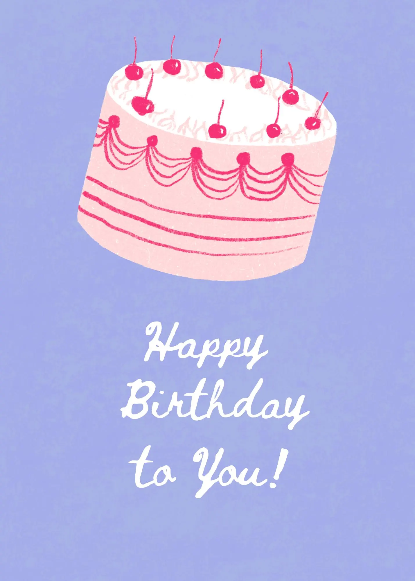 Vintage Pink Cake Birthday Card – Sweet Cherry Illustration (Digital Download)
