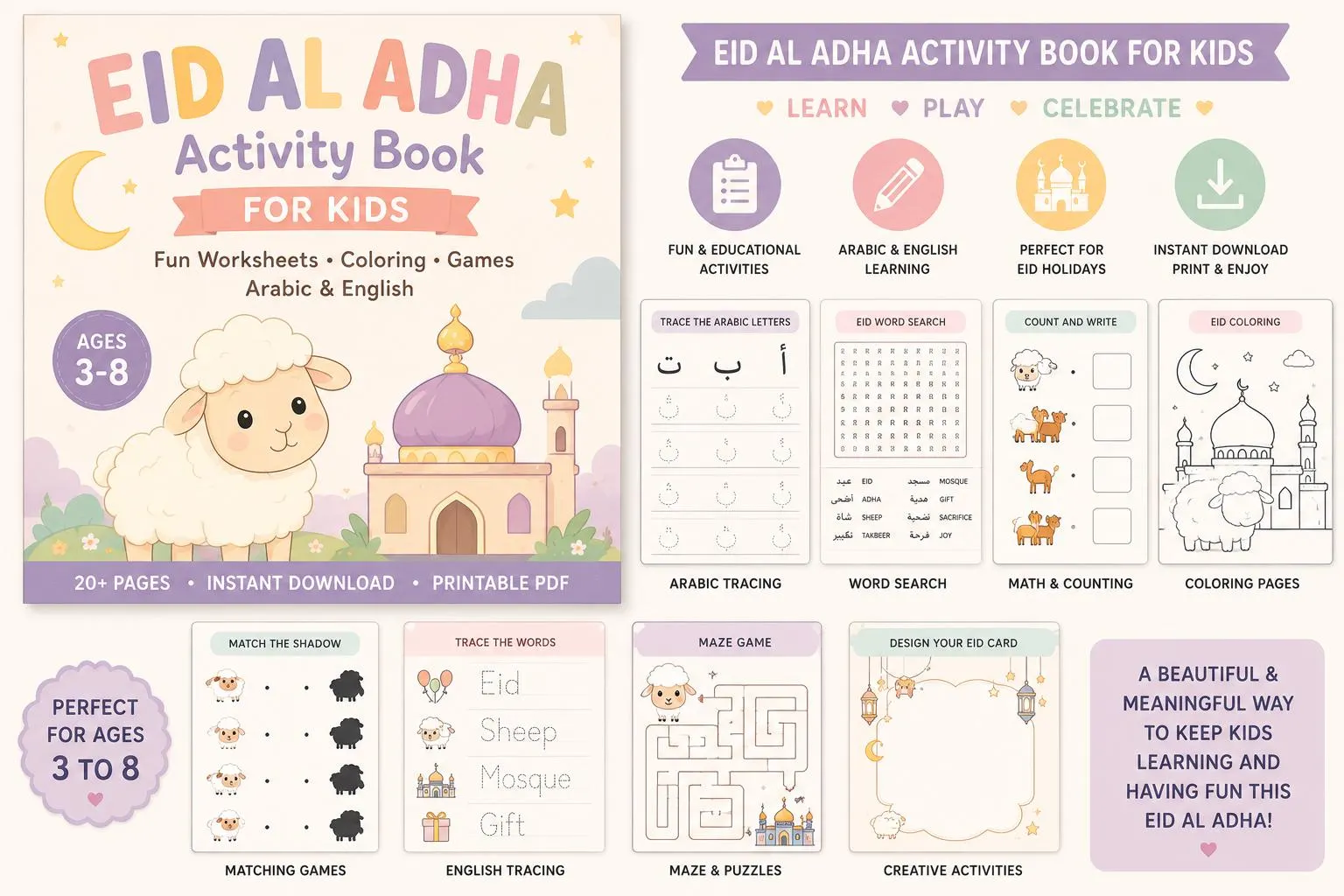 Last Minute Eid al Adha Activities for Kids Printable PDF Arabic English Coloring & Games - image 5