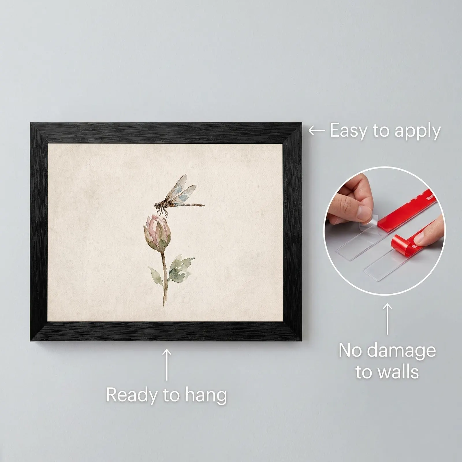 Minimal Dragonfly Flower Bud Canvas Wall Art, Antique Neutral Pond Watercolor Decor Unframed - image 3