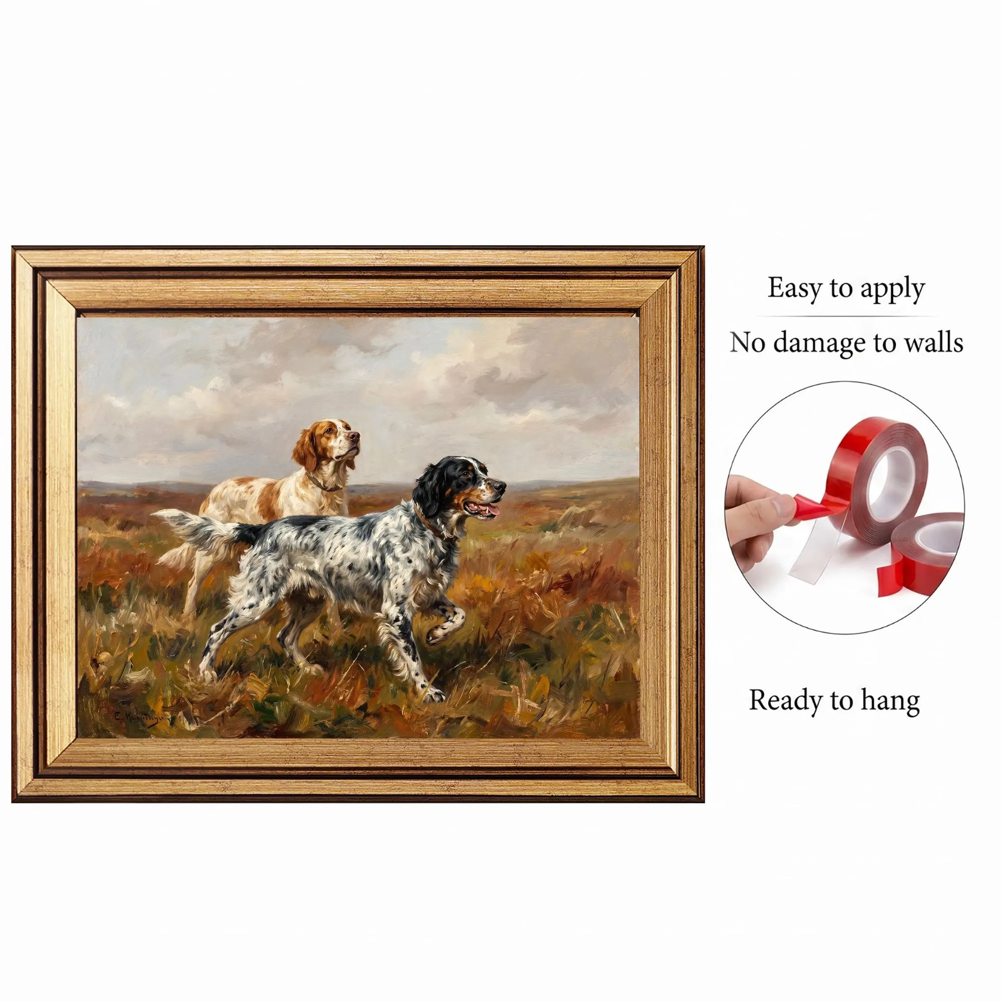 Gold Framed English Setter Moorland, Vintage Hunting Oil, Autumn Landscape Art - 8x10 - image 3