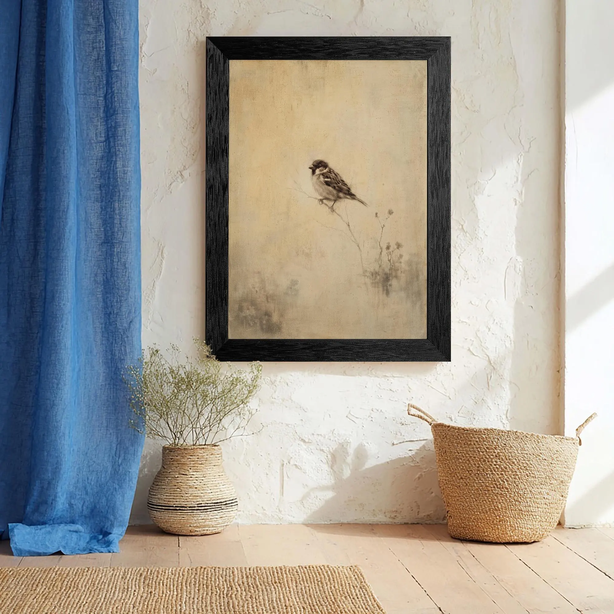 Sepia Sparrow Oil Painting, Textured Bird Art, Rustic Living Room Decor (Framed Canvas) - image 5
