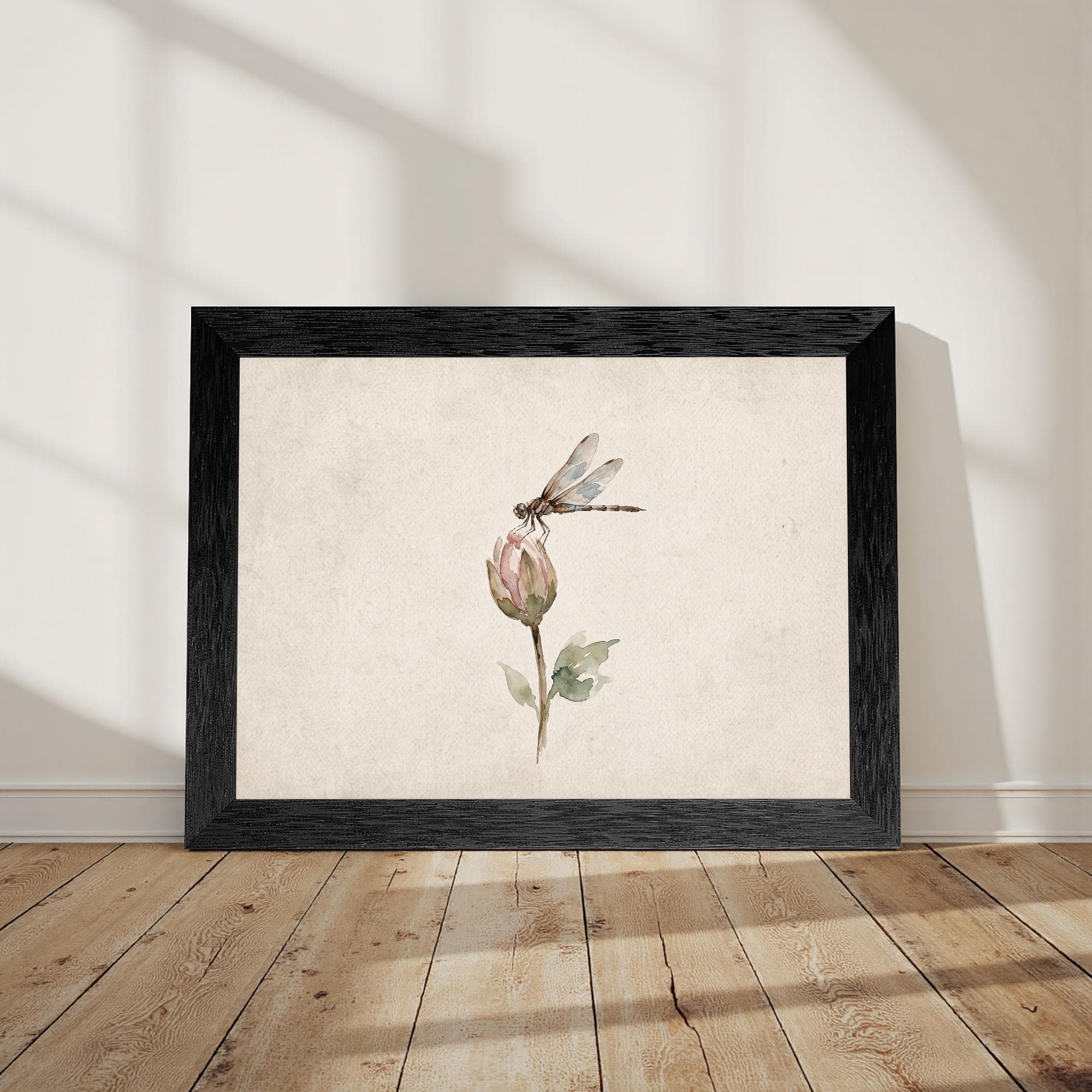 Minimal Dragonfly Flower Bud Canvas Wall Art, Antique Neutral Pond Watercolor Decor Unframed - image 5