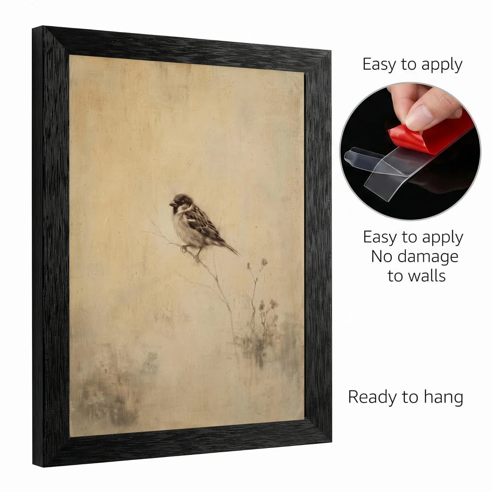 Sepia Sparrow Oil Painting, Textured Bird Art, Rustic Living Room Decor (Framed Canvas) - image 3