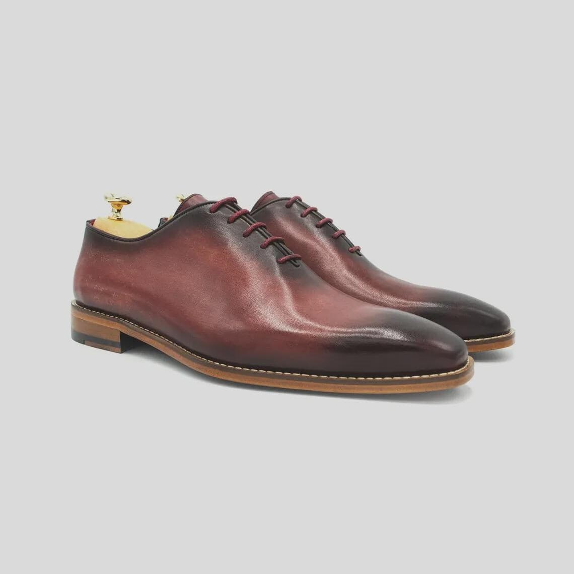 Men’s Burgundy Leather Dress Shoes, Handmade Patina Calfskin Oxford Shoes, Luxury Formal Wedding Shoes, Classic Lace Up Footwear - image 3