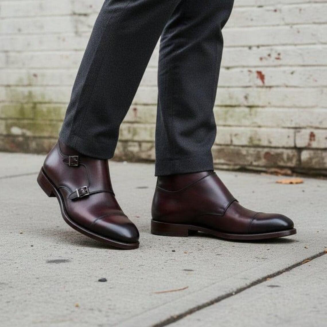 Handmade Brown Leather Double Monk Strap Ankle Boots for Men – Genuine Leather Cap Toe Dress Boots – Luxury Buckle Custom Footwear - image 5