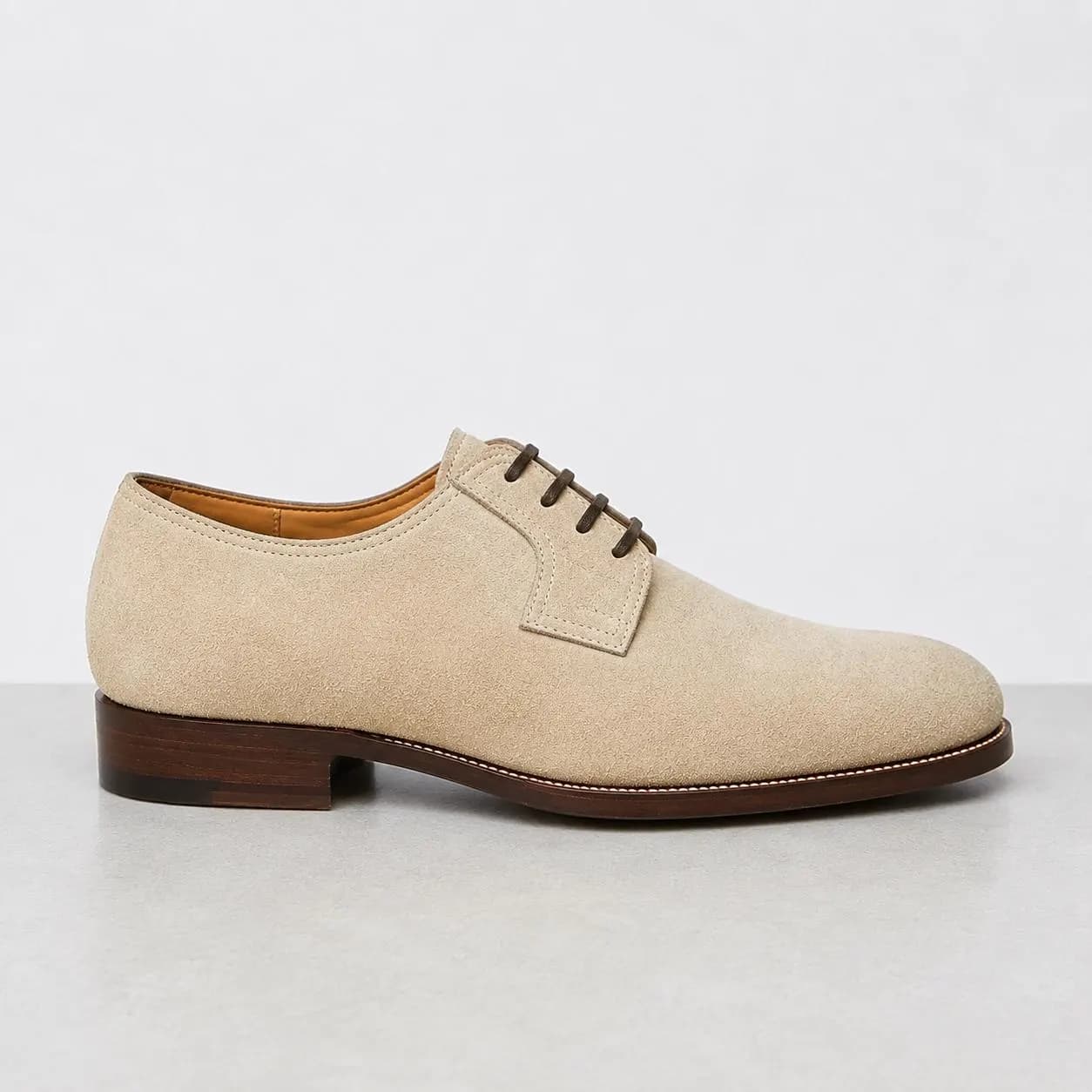 Men's Beige Suede Derby Shoes | Handmade Leather Plain Toe Dress Shoes | Luxury Formal Wedding Footwear | Casual Office Shoes - image 5