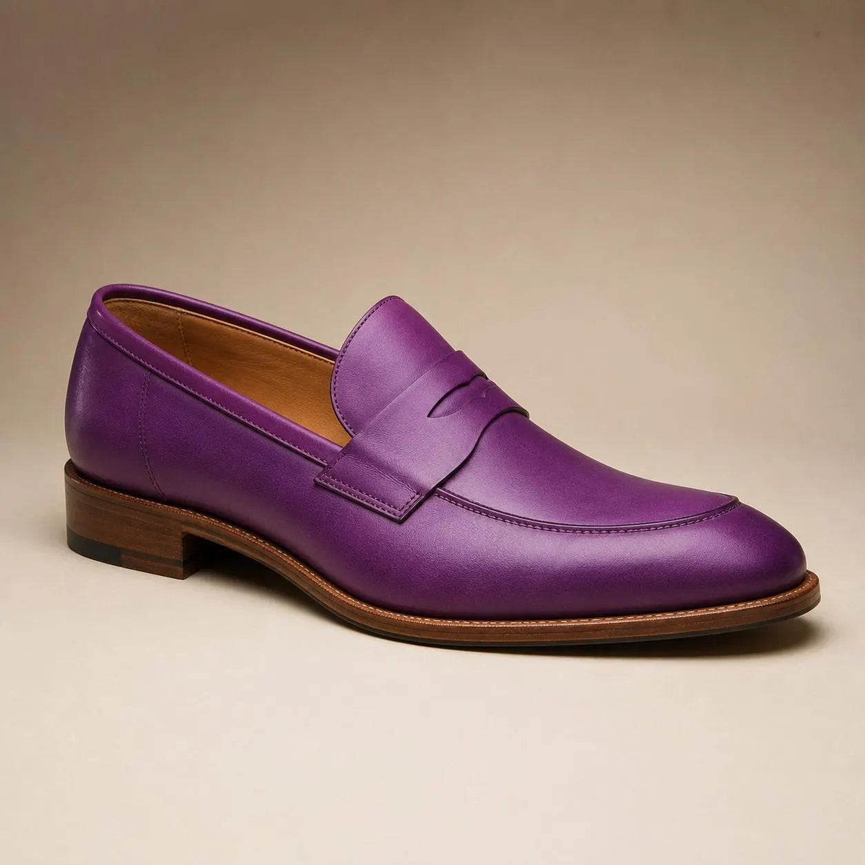 Handmade Purple Leather Penny Loafers for Men, Luxury Slip On Dress Shoes, Formal Wedding Business Leather Shoes - image 3