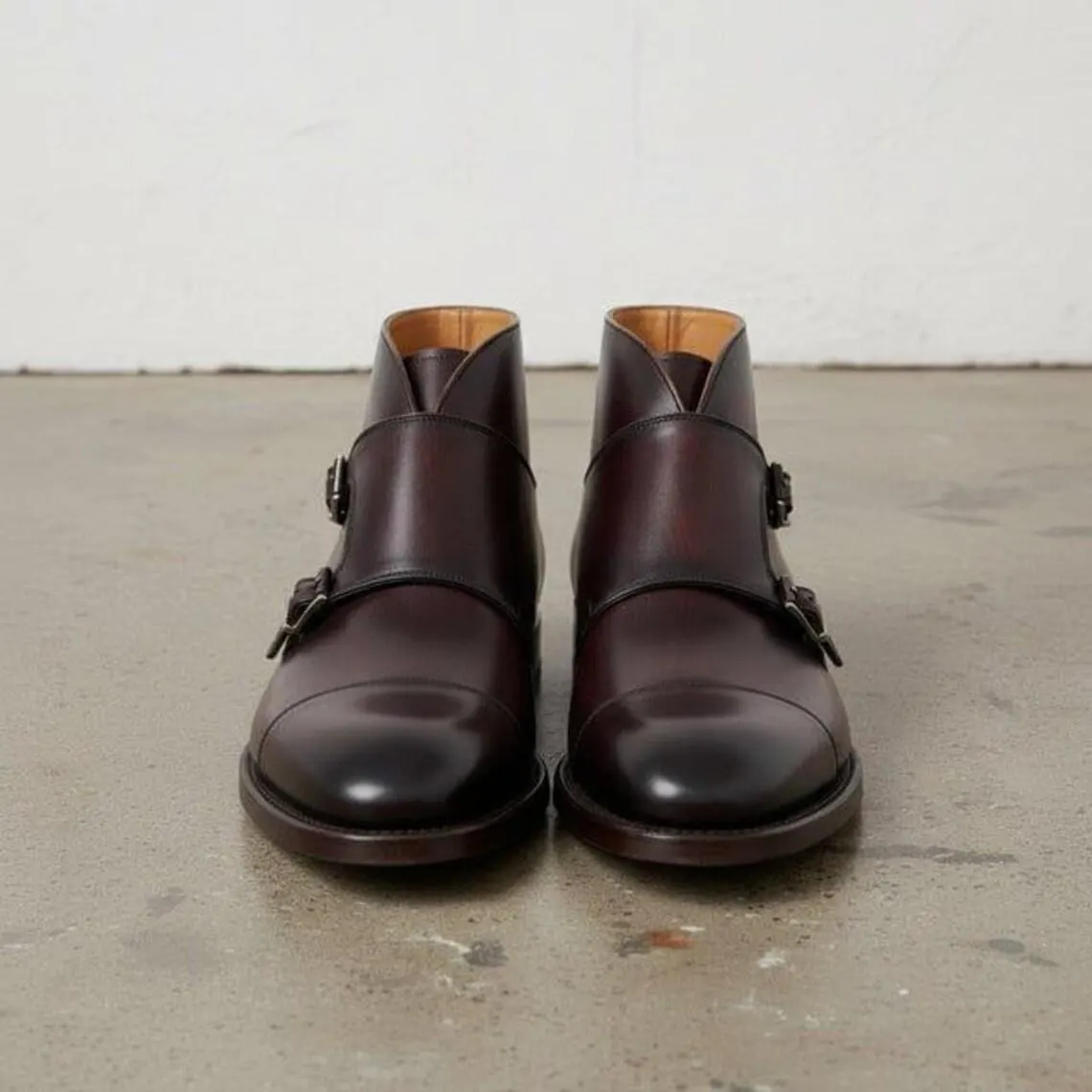 Handmade Brown Leather Double Monk Strap Ankle Boots for Men – Genuine Leather Cap Toe Dress Boots – Luxury Buckle Custom Footwear - image 3
