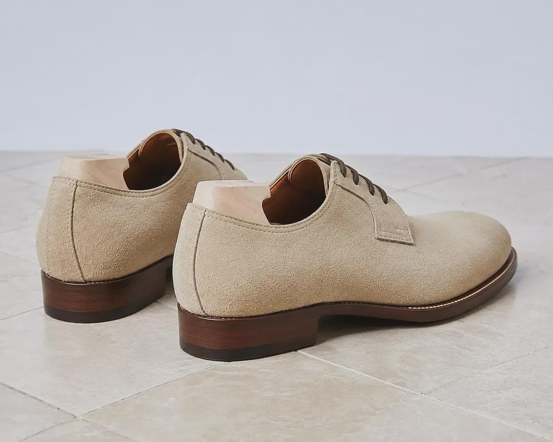 Men's Beige Suede Derby Shoes | Handmade Leather Plain Toe Dress Shoes | Luxury Formal Wedding Footwear | Casual Office Shoes - image 4