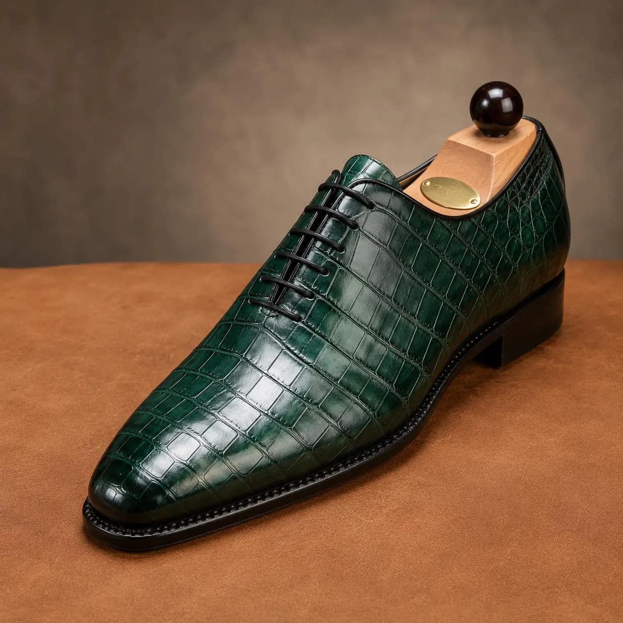 Men's Green Croc Embossed Leather Oxford Shoes, Handmade Luxury Dress Shoes, Wedding Groom Formal Shoes, Custom Leather Footwear - image 4