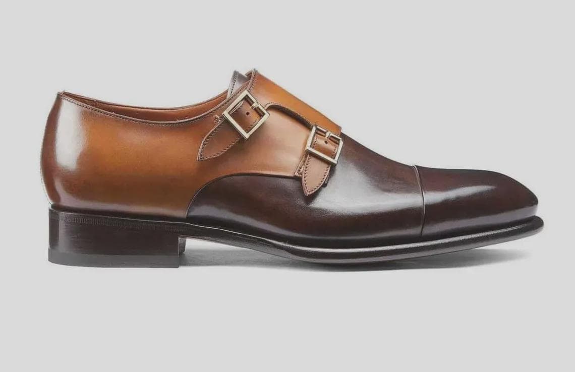 Brown Two Tone Double Monk Strap Shoes for Men – Handmade Leather Cap Toe Dress Shoes – Formal Wedding & Business Footwear - image 4