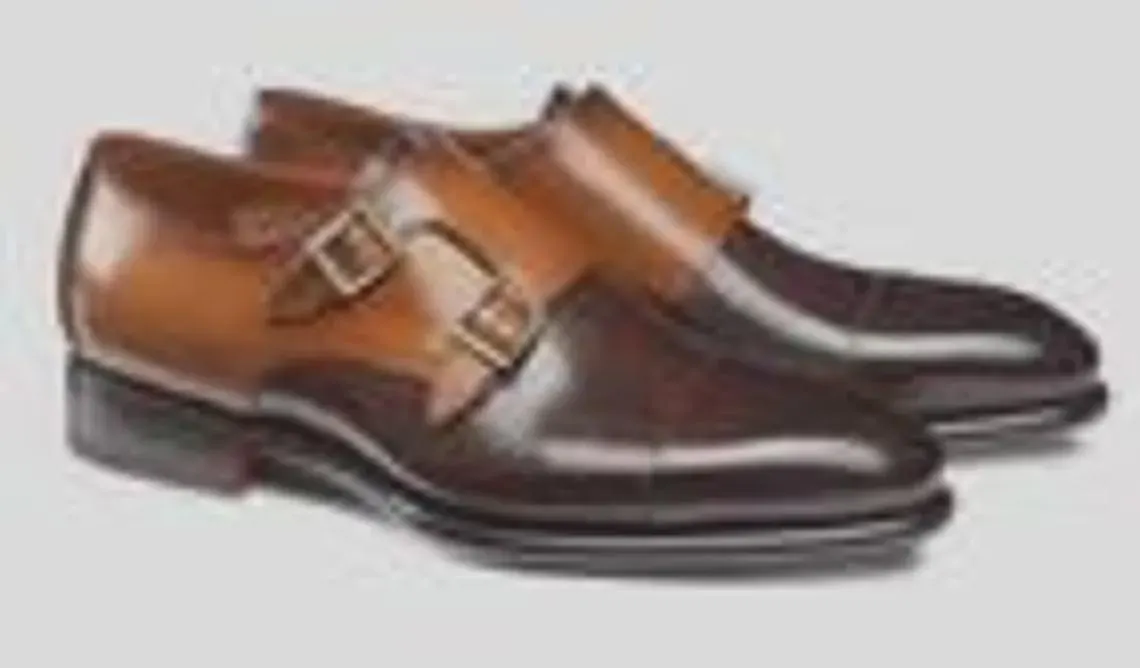 Brown Two Tone Double Monk Strap Shoes for Men – Handmade Leather Cap Toe Dress Shoes – Formal Wedding & Business Footwear - image 5