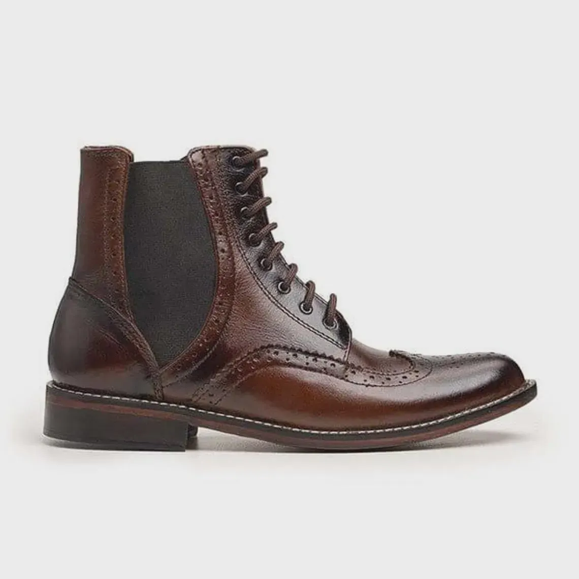 Men's Handmade Brown Leather Wingtip Chelsea Boots – Genuine Leather Lace-Up Dress Boots – Brogue Ankle Boots Custom Footwear - image 4