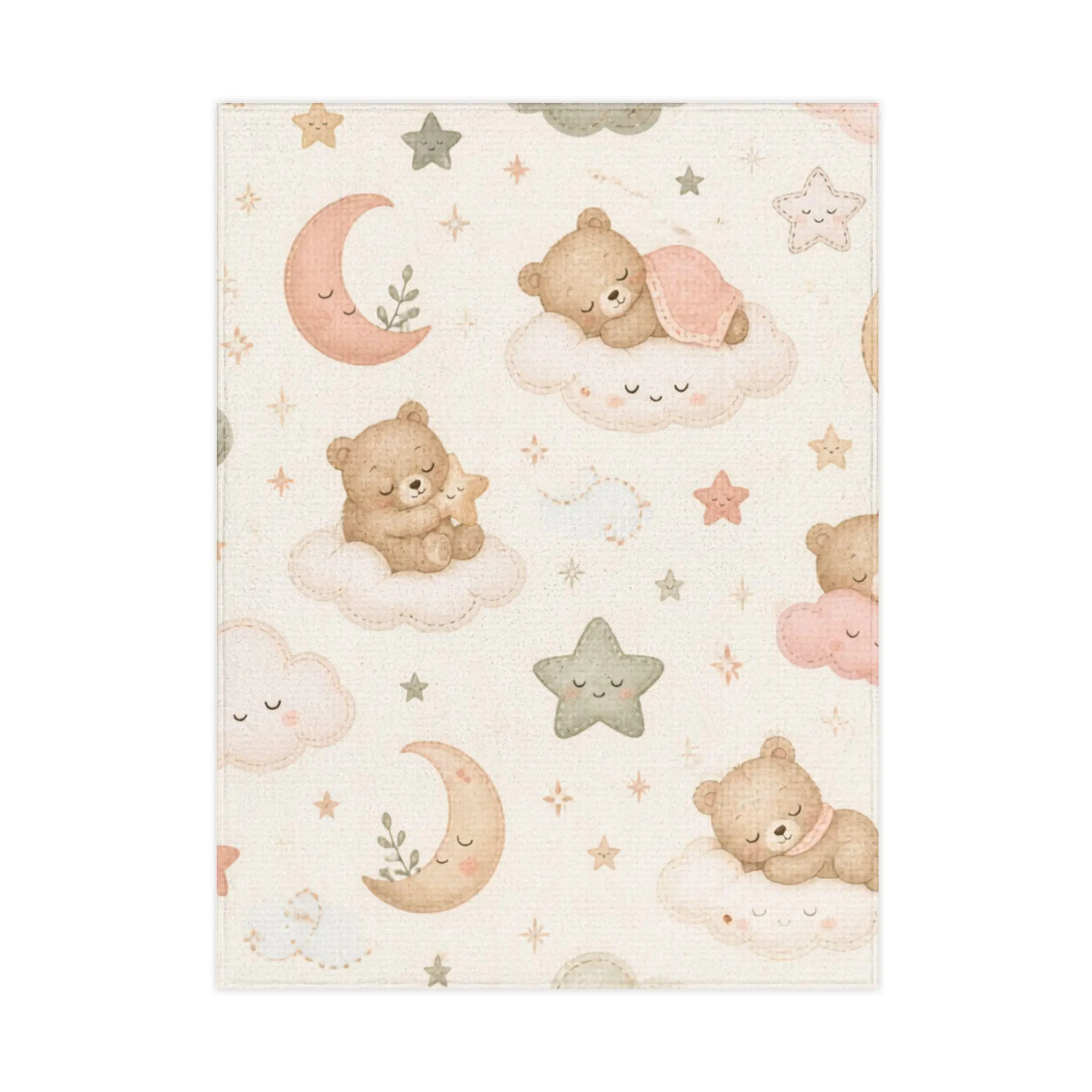 Sleeping Teddy Bears toddler blanket | moon stars clouds nursery print - image 3