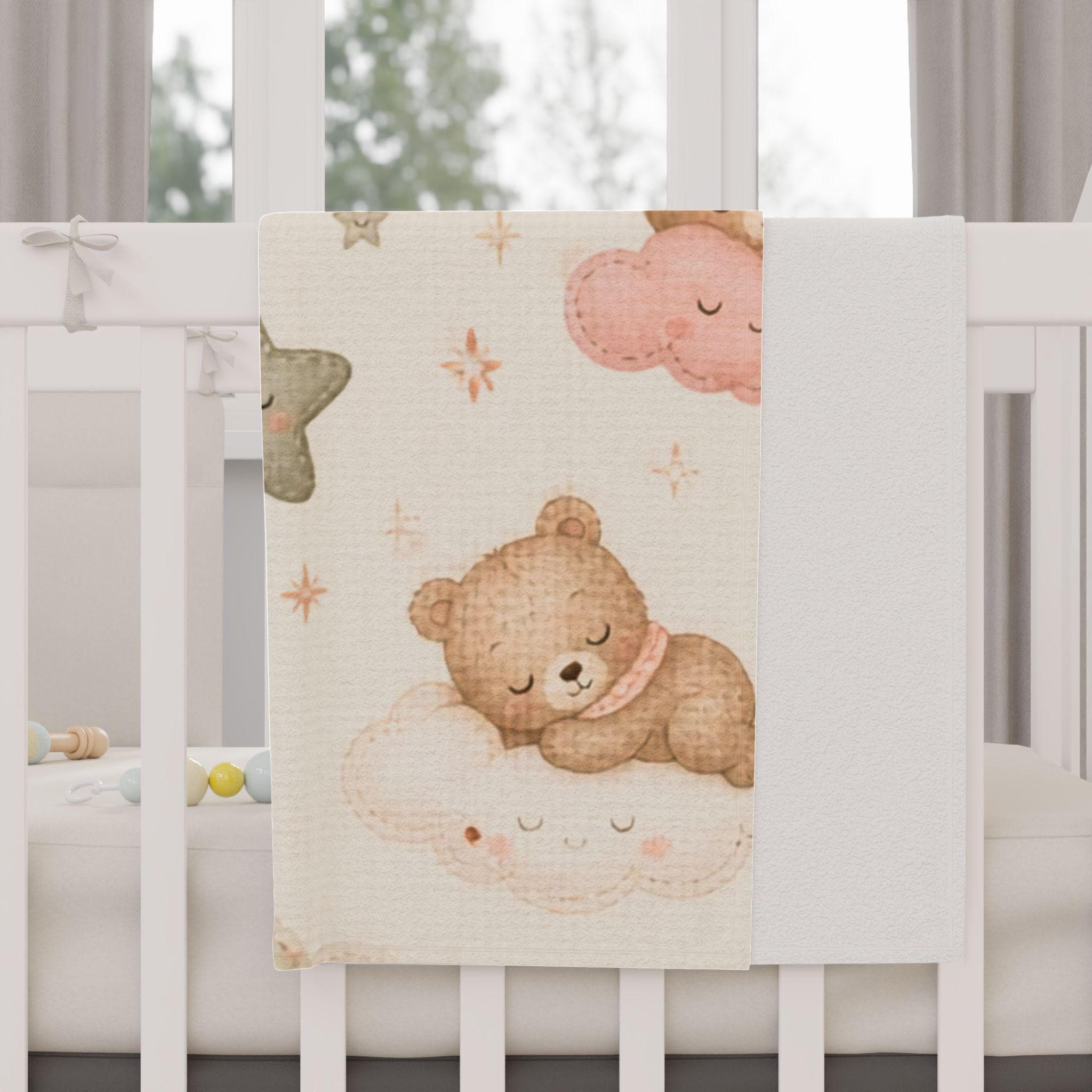 Sleeping Teddy Bears toddler blanket | moon stars clouds nursery print