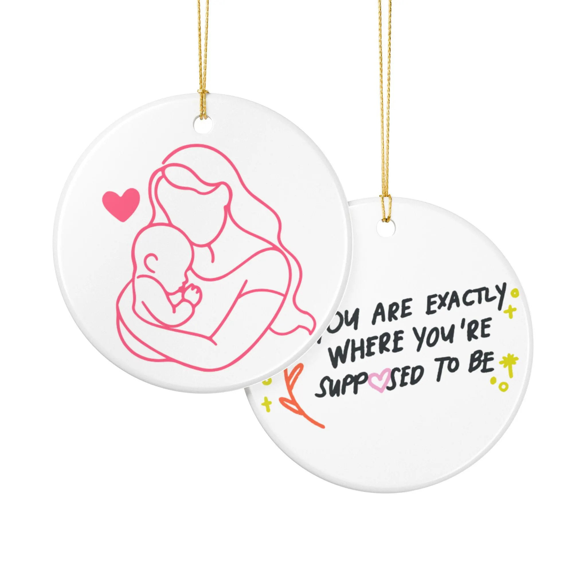 Ceramic Mother Child Line Art Ornament | Keepsake Gift for New Mom