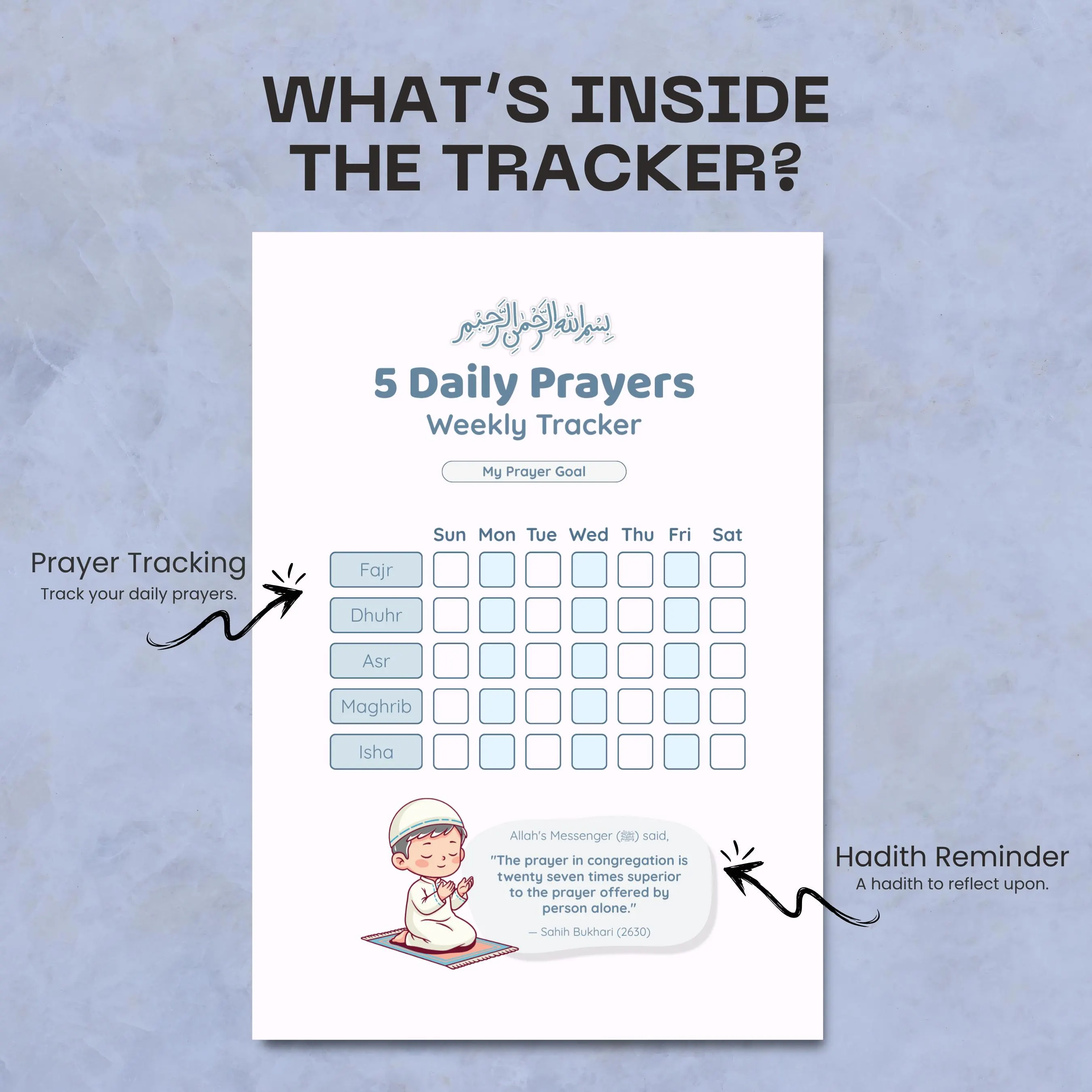 Kids Salah Tracker for Boys | 5 Daily Prayers | Sunnah Prayers | Islamic Prayer Journal | Instant Download - image 3