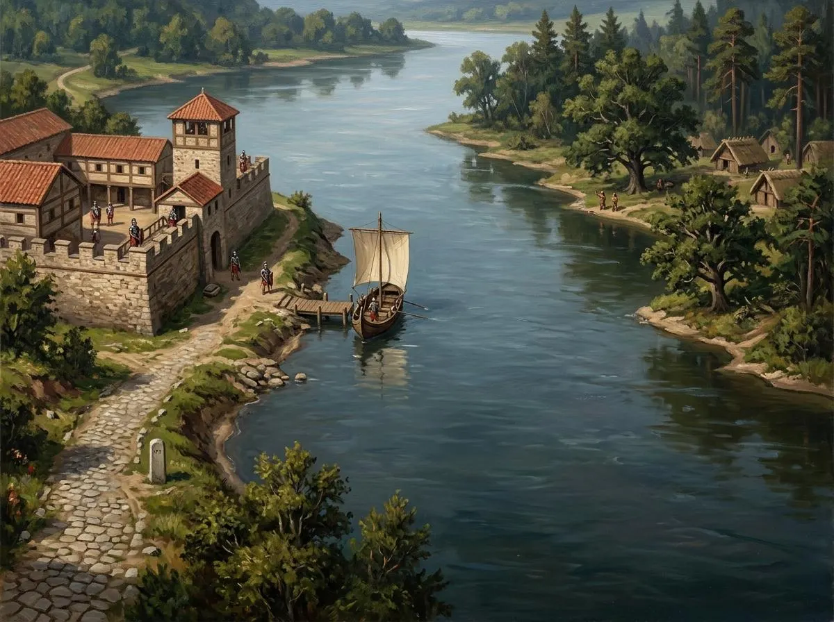 Rhine Frontier River Oil Painting | Ancient Rome Wall Art | Handmade Canvas, Made to Order - image 3