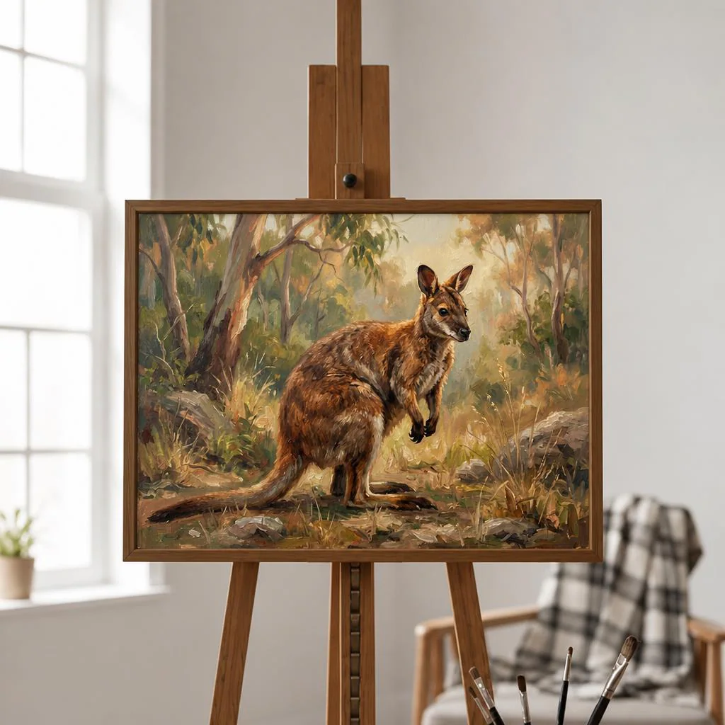 Wallaby Oil Painting | Animals & Creatures Wall Art | Handmade Canvas, Made to Order