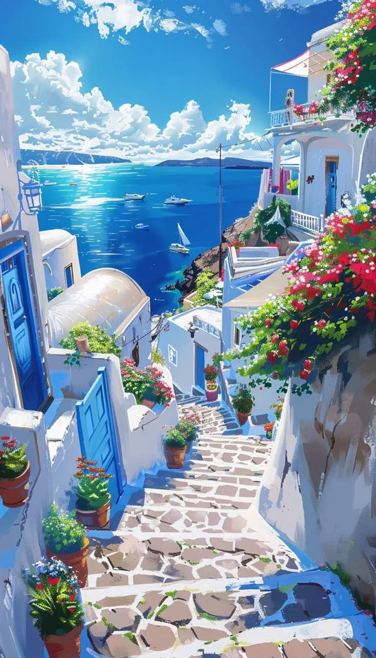 Santorini Greece Oil Painting | Handmade Whitewashed Village Canvas Art | Custom Made to Order - image 3