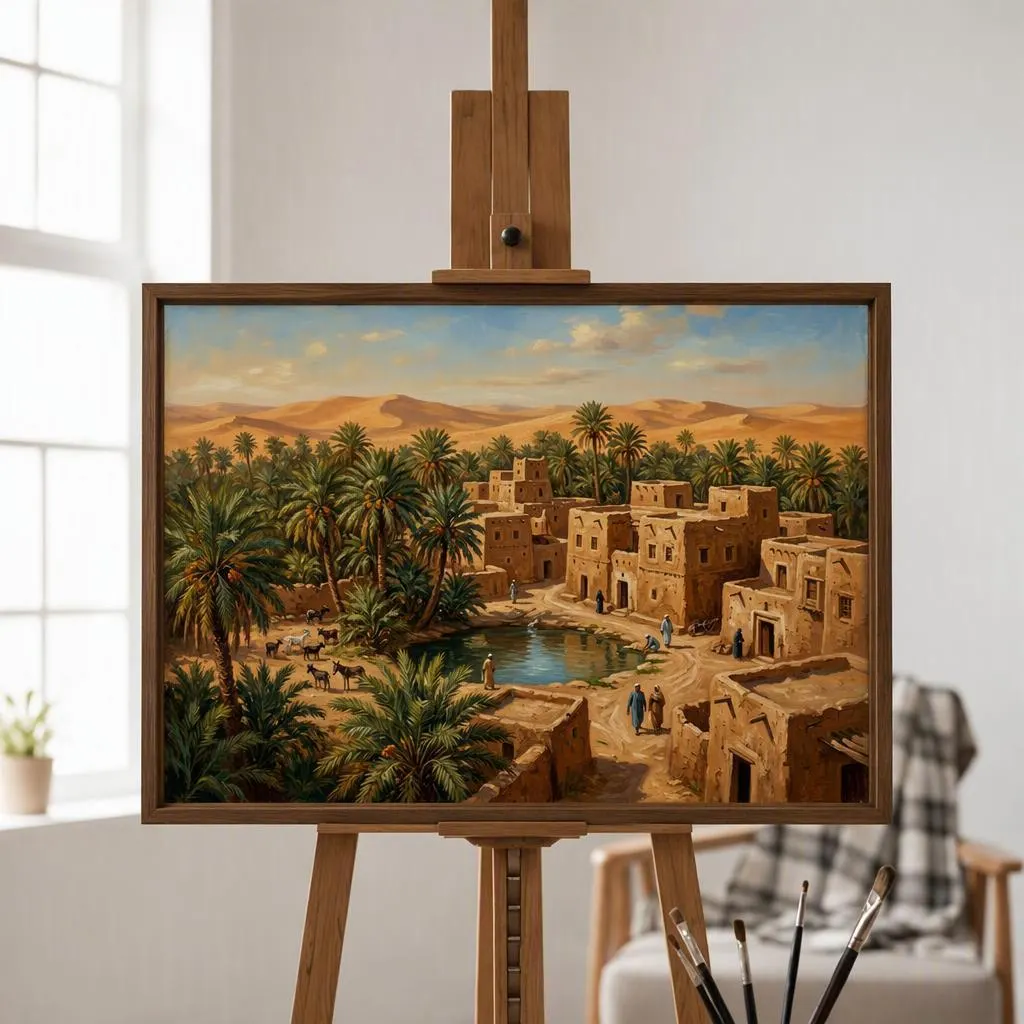 Libyan Desert Oasis Oil Painting | Africa Heritage Wall Art | Handmade Canvas, Made to Order