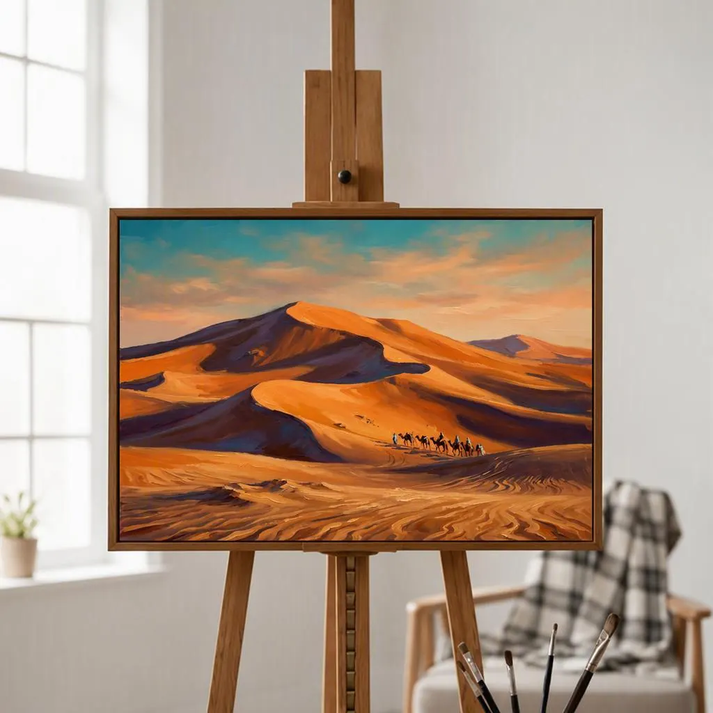 Erg Chebbi Sand Dunes Oil Painting | Africa Heritage Wall Art | Handmade Canvas, Made to Order
