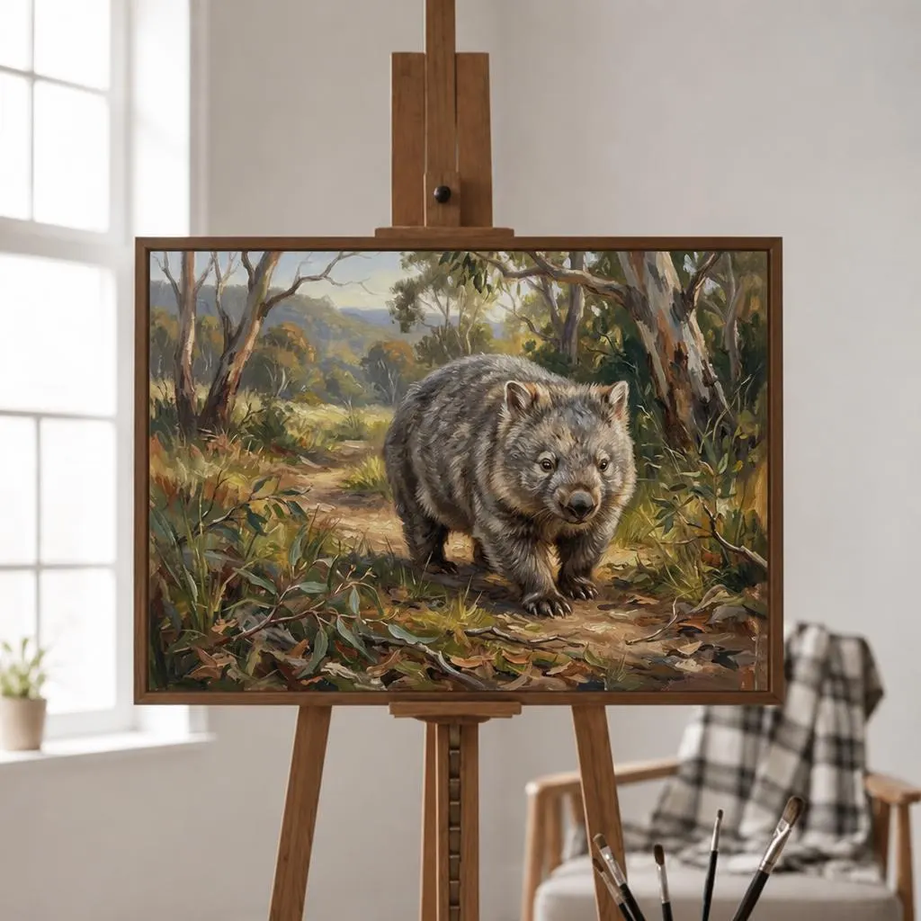 Wombat Oil Painting | Animals & Creatures Wall Art | Handmade Canvas, Made to Order