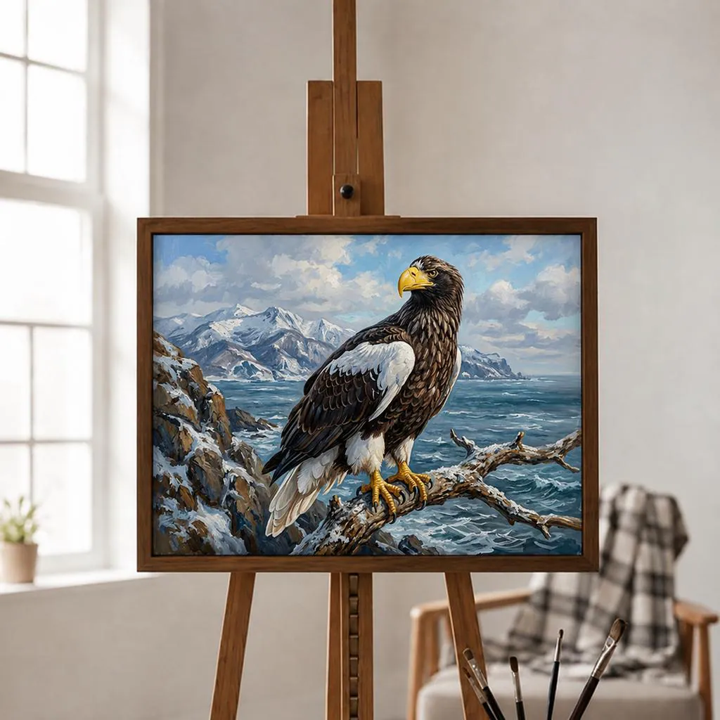 Steller S Sea Eagle Oil Painting | Animals & Creatures Wall Art | Handmade Canvas, Made to Order
