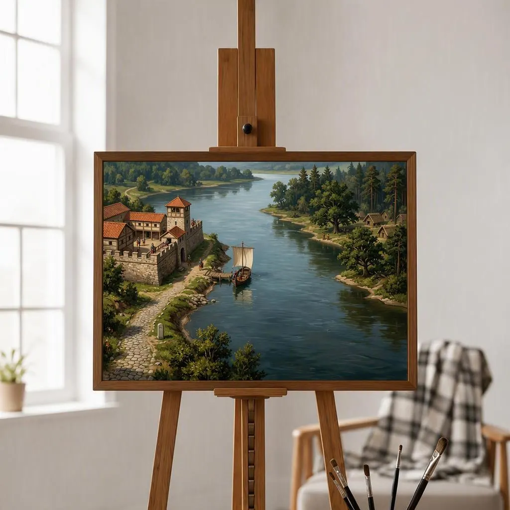 Rhine Frontier River Oil Painting | Ancient Rome Wall Art | Handmade Canvas, Made to Order