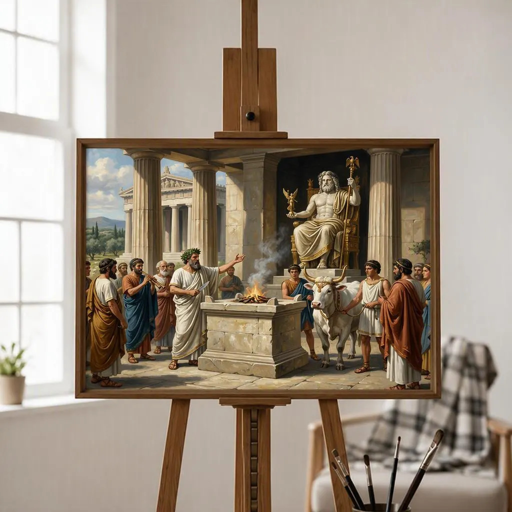 Sacrifice To Zeus Oil Painting | Ancient Greece Wall Art | Handmade Canvas, Made to Order