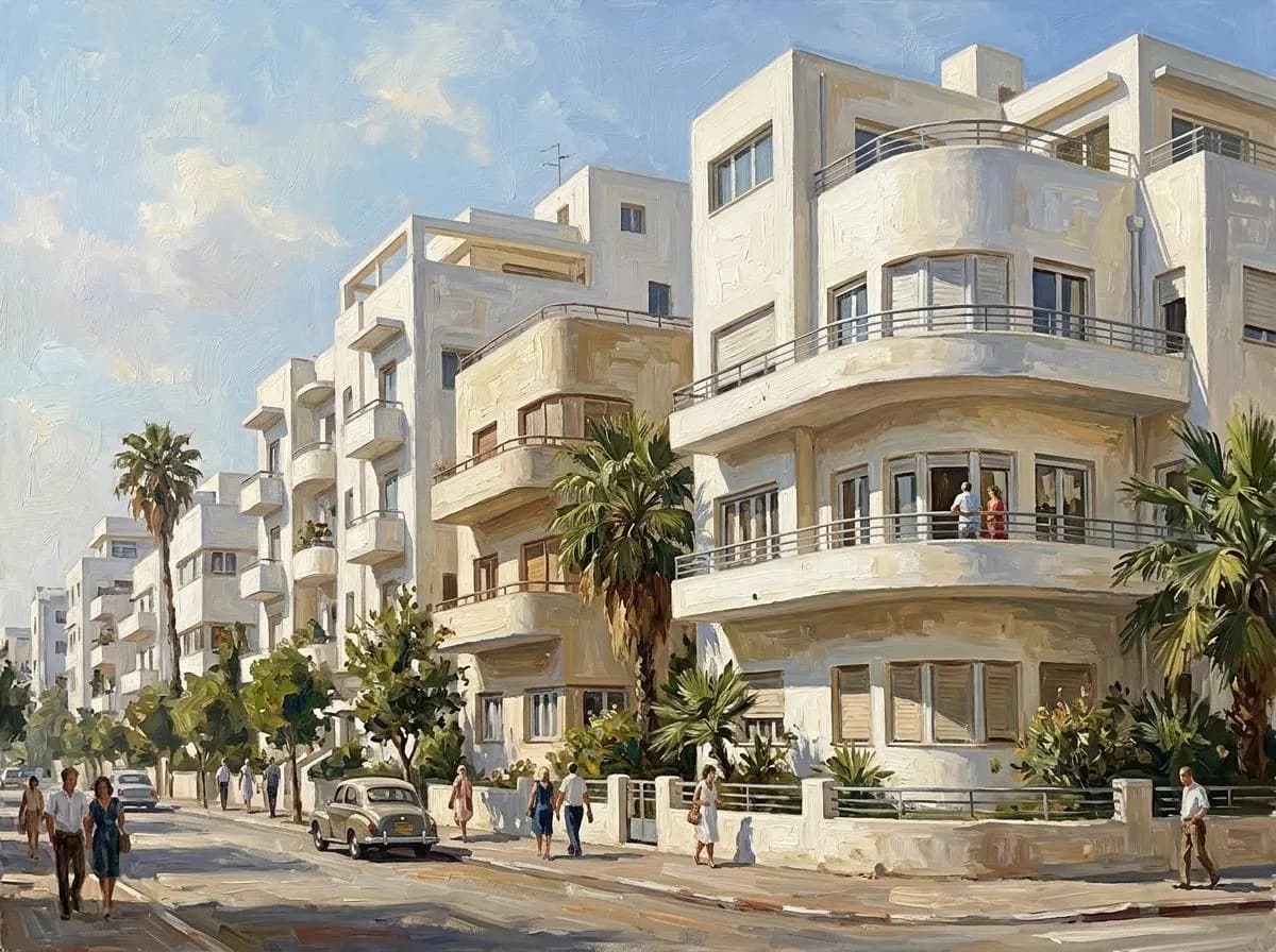 Tel Aviv Bauhaus White City Oil Painting | Middle East & Holy Land Wall Art | Handmade Canvas, Made to Order - image 3