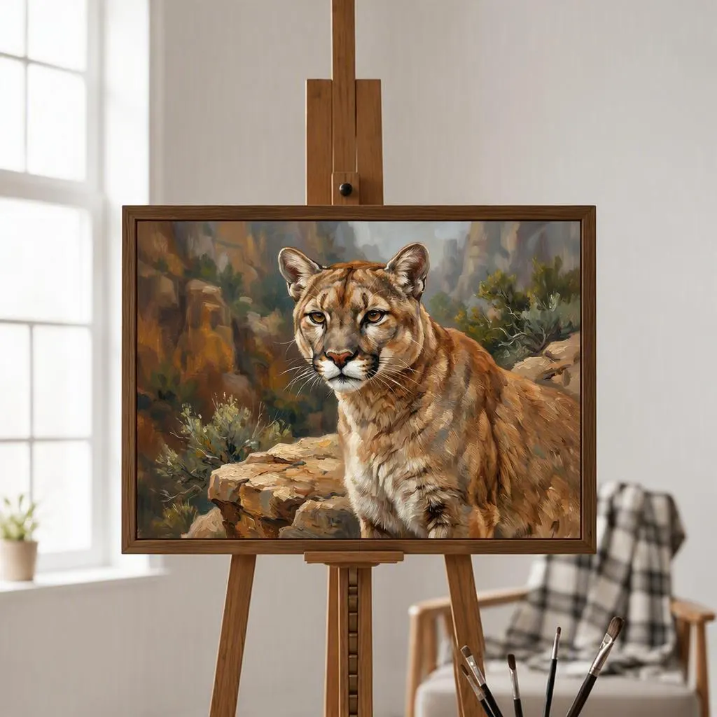 Cougar Oil Painting | Animals & Creatures Wall Art | Handmade Canvas, Made to Order