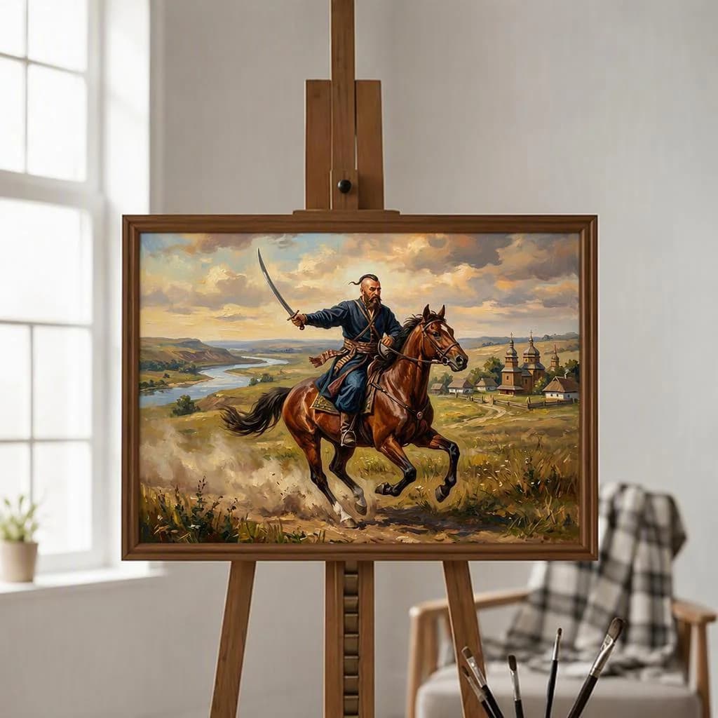 Ukrainian Cossack Horseman Oil Painting | Europe Heritage Wall Art | Handmade Canvas, Made to Order