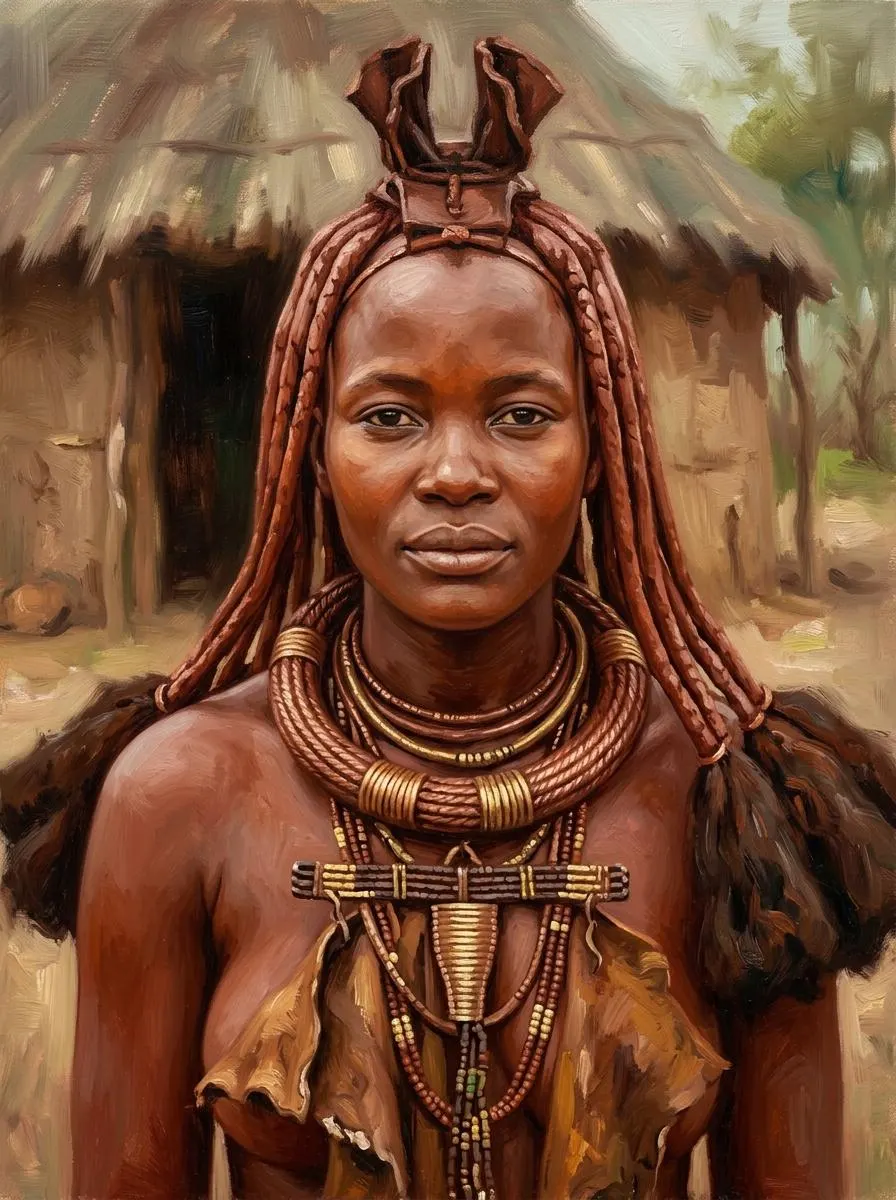 Himba Woman With Ochre Oil Painting | Africa Heritage Wall Art | Handmade Canvas, Made to Order - image 3
