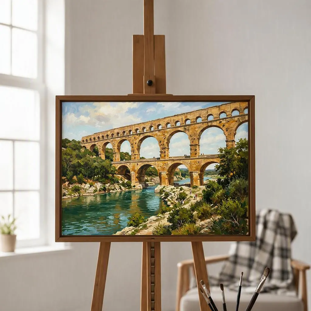 Pont Du Gard Oil Painting | Landscape & Architecture Wall Art | Handmade Canvas, Made to Order